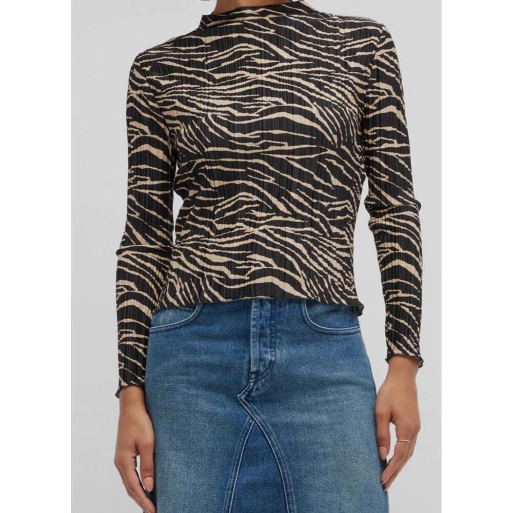 Rails Aasia Long‎ Sleeve Pleated Top Women’s XS Cairo Satin Crinkle Zebra Print